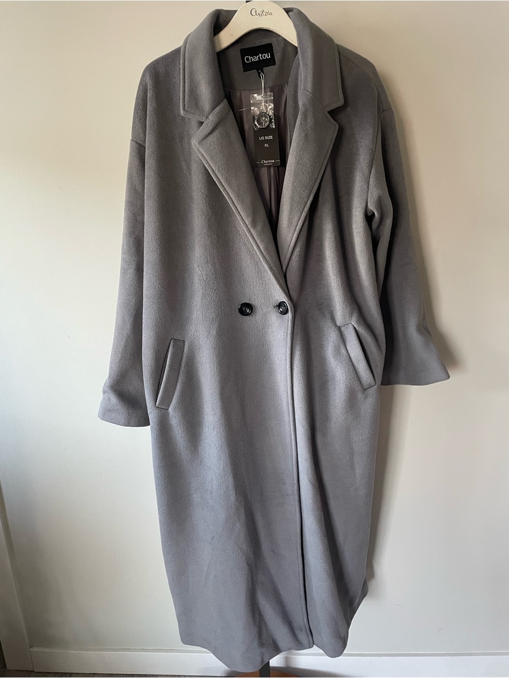 Chartou Oversized Wool Blend Double Breasted Long Trench Coat NWT XL